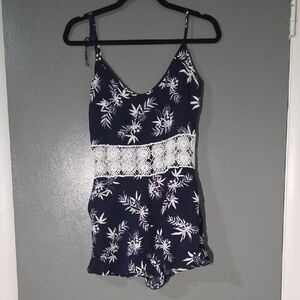 Navy and White Floral Romper